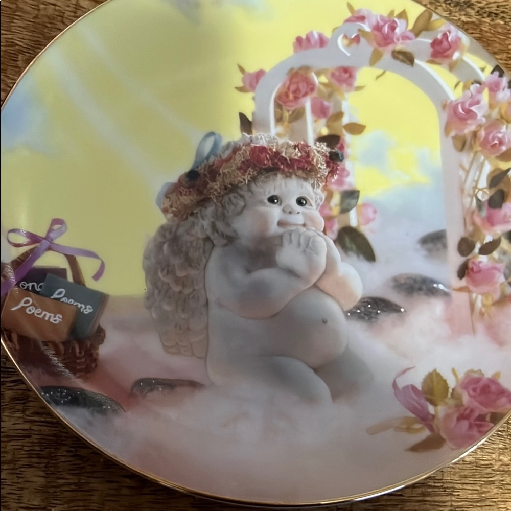 Decorative Plate with Cherub and Floral Design